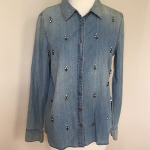 Denim/chambray embellished shirt